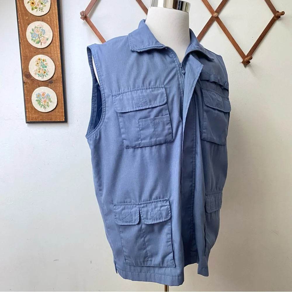 Vintage 90s Hunting Fishing Blue Utility Vest Large